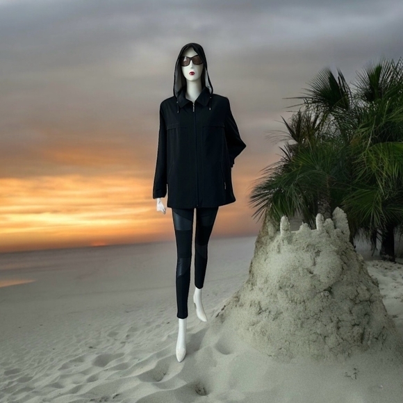 Gallery Jackets & Blazers - Women’s Jacket GALLERY Black Removable Lining & Hood Long Sleeve Zip Front Coat